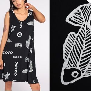 90s Sundress Black Beach Dress Tropical Mini Sun Dress